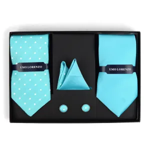 2 Tie   Hanky Box Set with Cuff Links - Blue