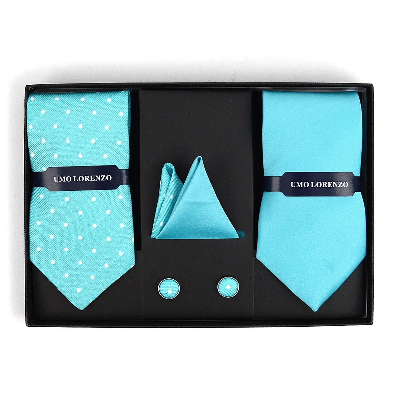2 Tie   Hanky Box Set with Cuff Links - Blue