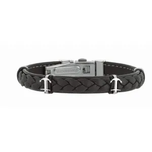316L Stainless Steel Genuine Leather Braided Anchor Station Bracelet