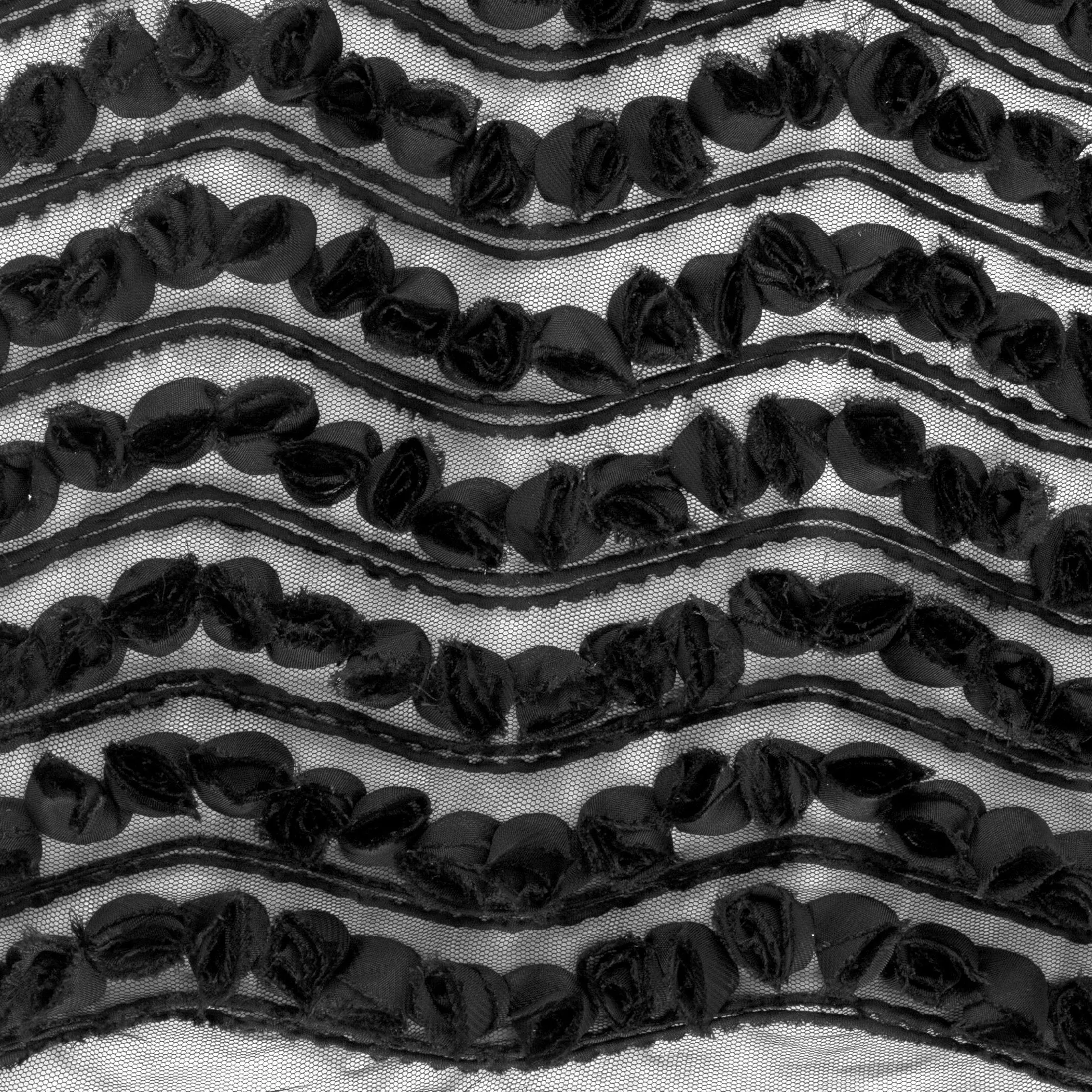 3D Black Rose Bunch Design Embroidery Fabric