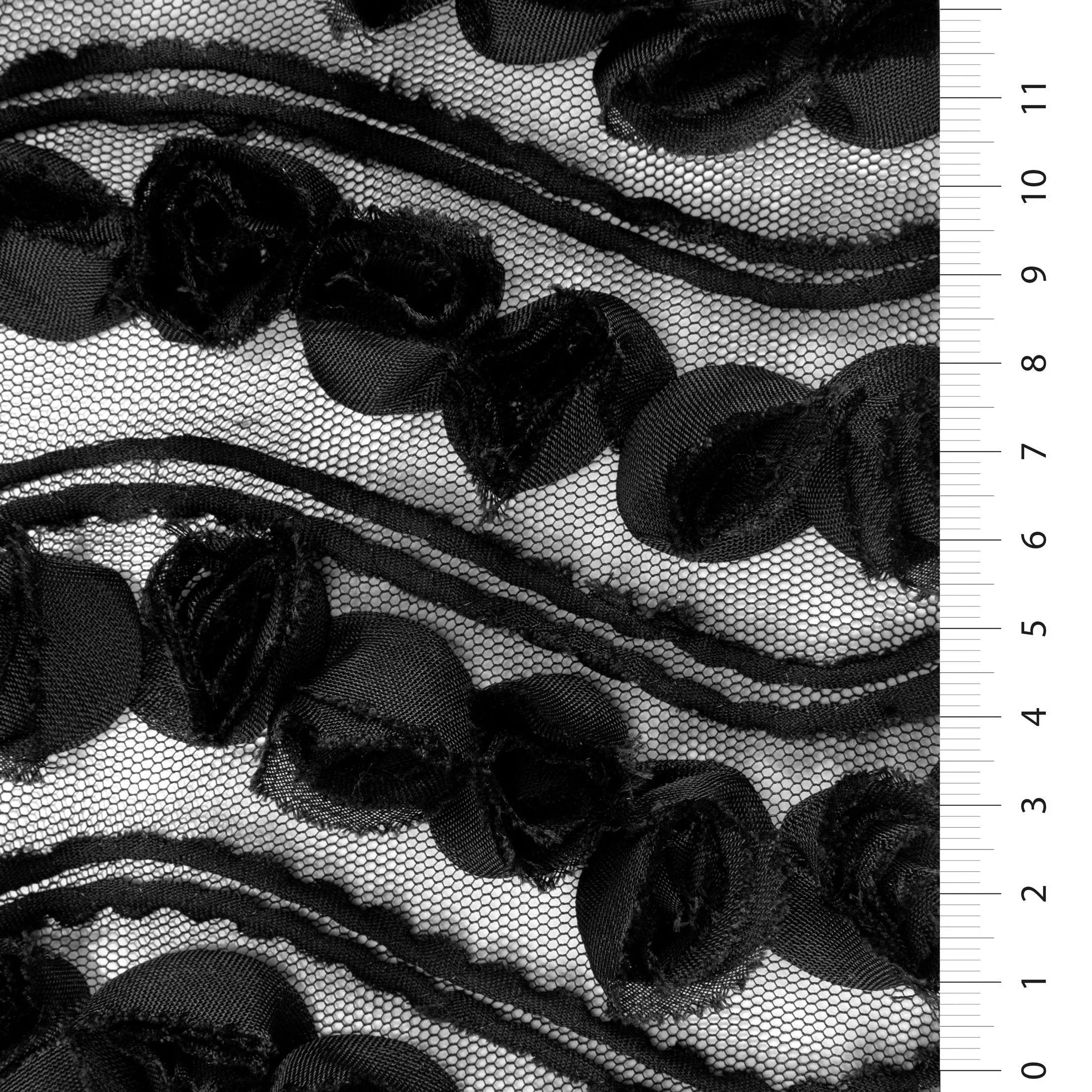 3D Black Rose Bunch Design Embroidery Fabric