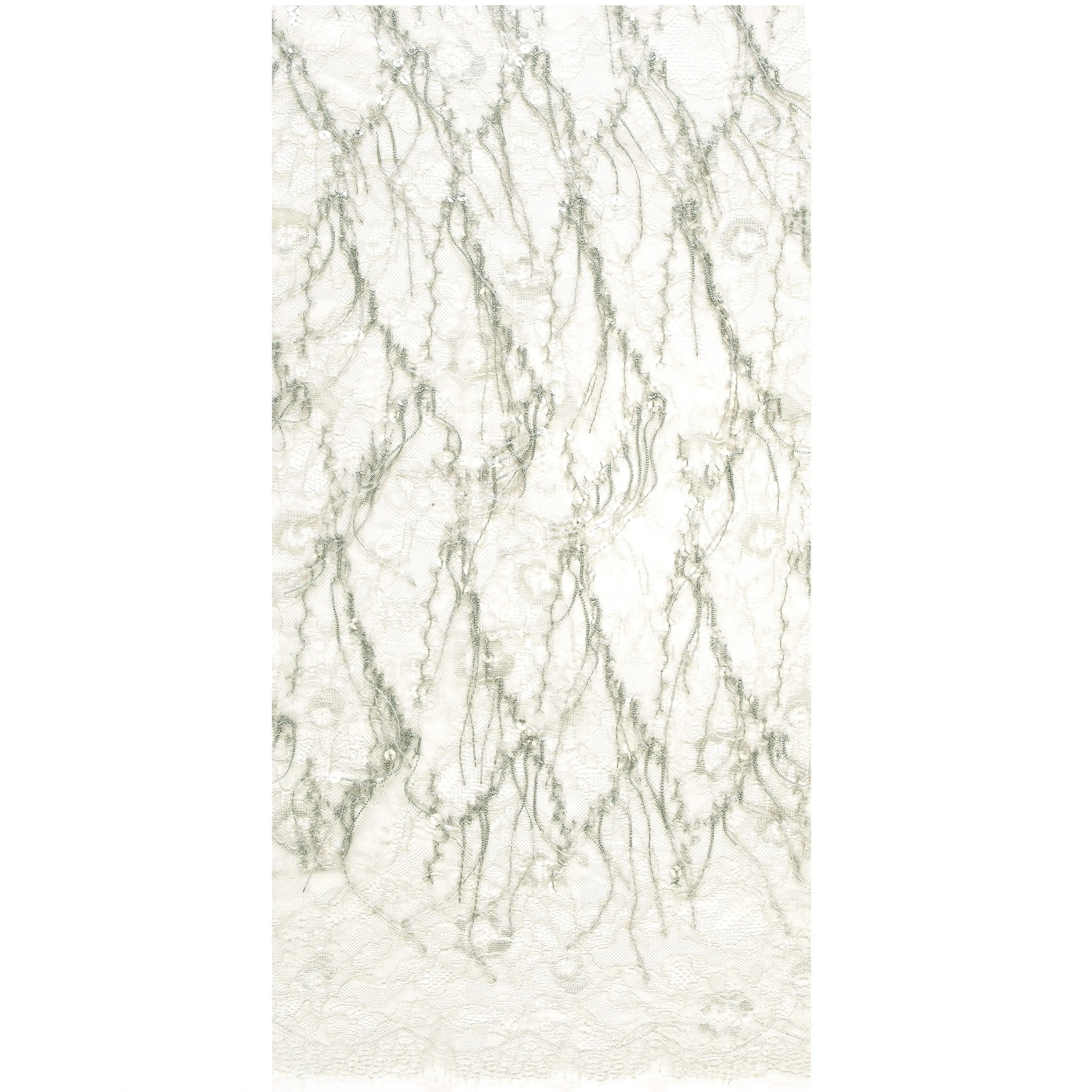3D Fringed Design Wavy Stripes Sheer Sequin Embroidered Lace Gray Fabric