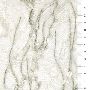 3D Fringed Design Wavy Stripes Sheer Sequin Embroidered Lace Gray Fabric