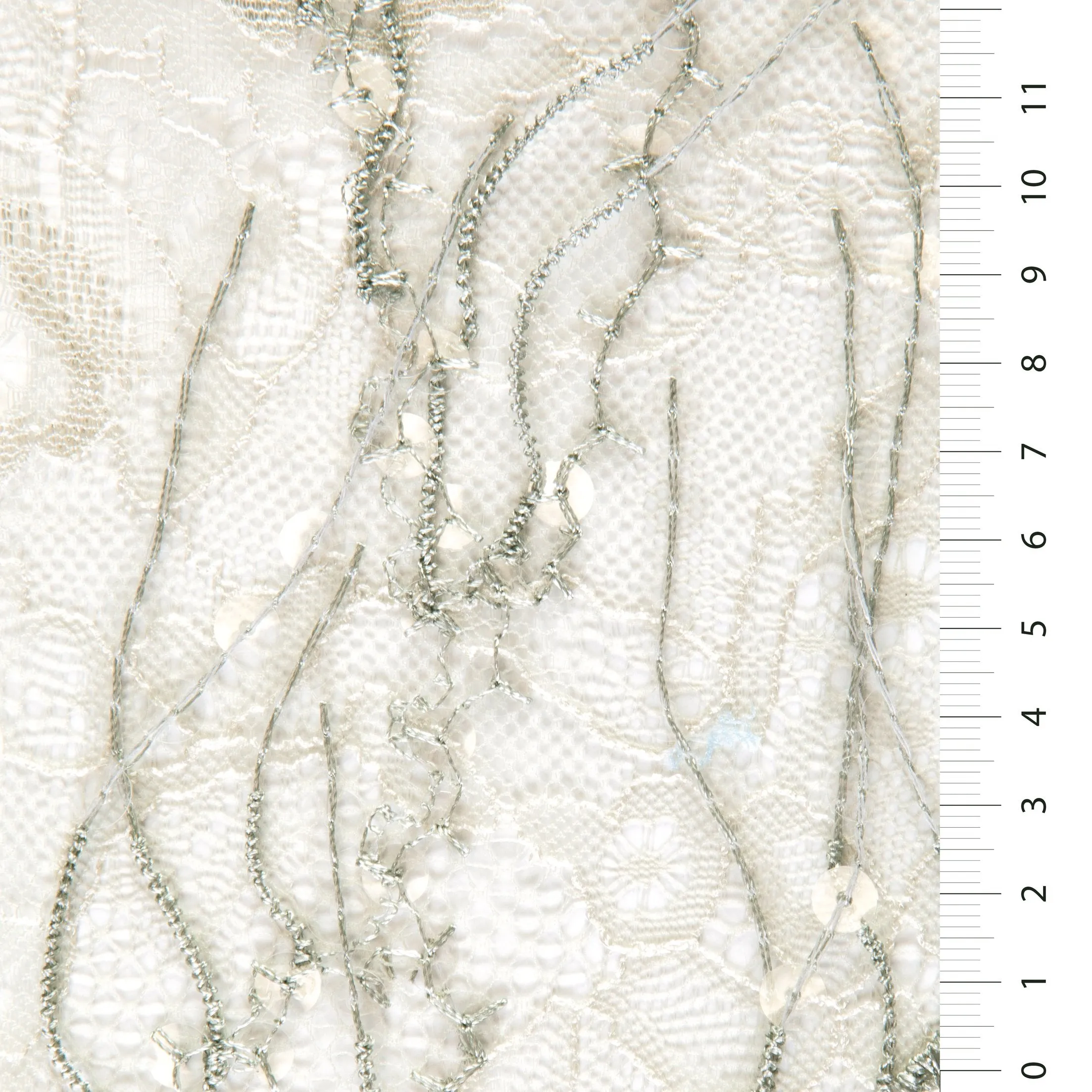 3D Fringed Design Wavy Stripes Sheer Sequin Embroidered Lace Gray Fabric