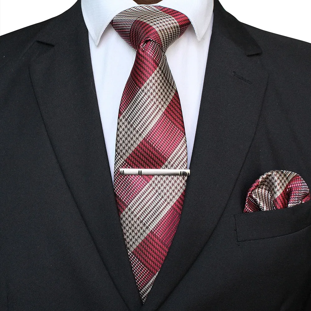 41 Style Men Tie Necktie Pocket Square Party Wedding Fashion Striped Plaid 8cm Silk Woven Business Handkerchief Tie Clip Set