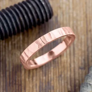 4mm 14k Rose Gold Mens Wedding Band, Wood Grain Matte