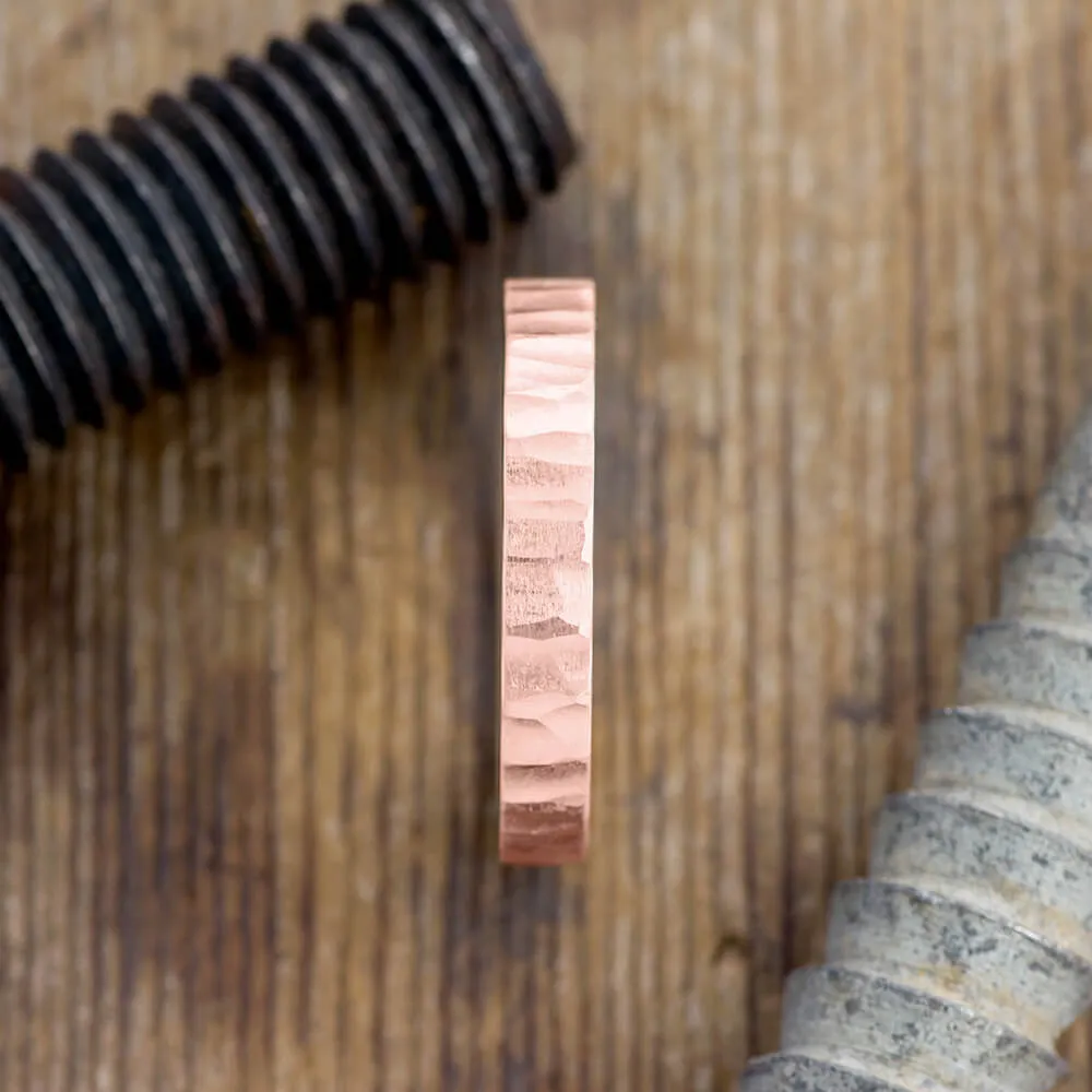 4mm 14k Rose Gold Mens Wedding Band, Wood Grain Matte