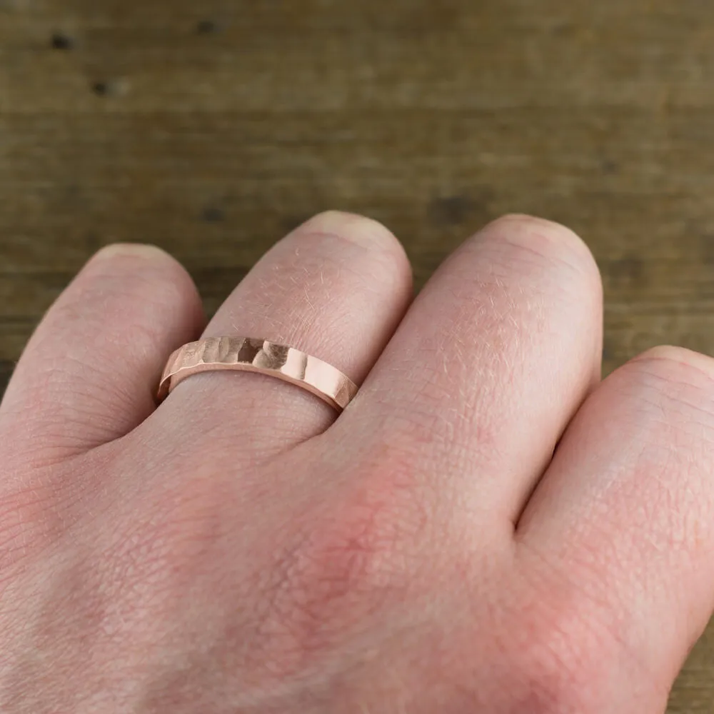 4mm 14k Rose Gold Mens Wedding Band, Wood Grain Matte