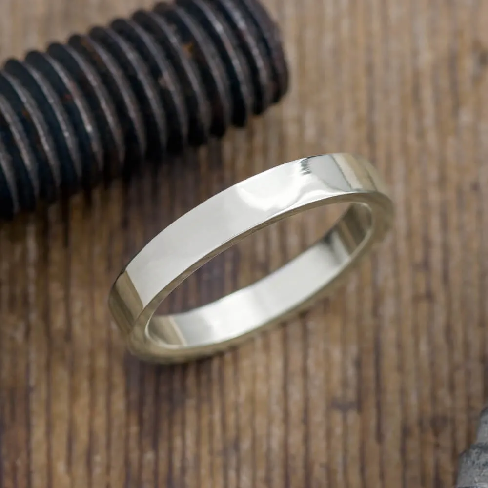 4mm 14k White Gold Mens Wedding Band, Polished