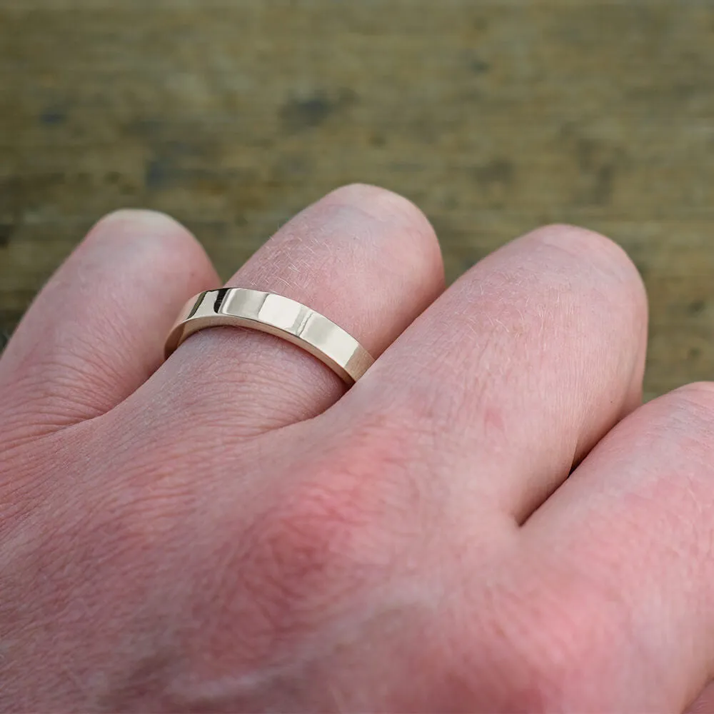 4mm 14k White Gold Mens Wedding Band, Polished