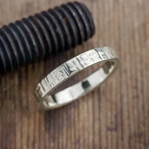 4mm 14k White Gold Mens Wedding Band, Textured Polished