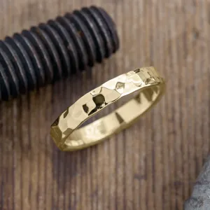 4mm 14k Yellow Gold Mens Wedding Ring, Hammered Polished