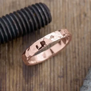 4mm Comfort Fit 14k Rose Gold Mens Wedding Band, Hammered Polished