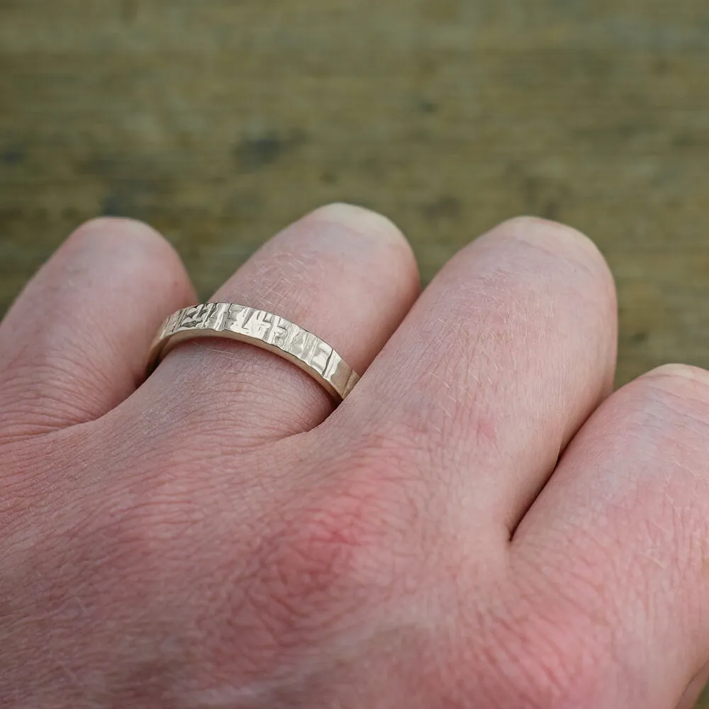 4mm, Comfort Fit, 14k White Gold Mens Wedding Band, Textured Polished