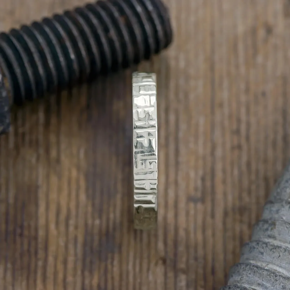 4mm, Comfort Fit, 14k White Gold Mens Wedding Band, Textured Polished