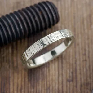 4mm, Comfort Fit, 14k White Gold Mens Wedding Band, Textured Polished