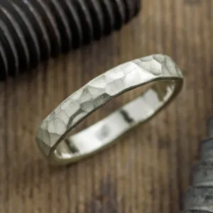 4mm Comfort Fit 14k White Gold, Mens Wedding Ring, Hammered Matte