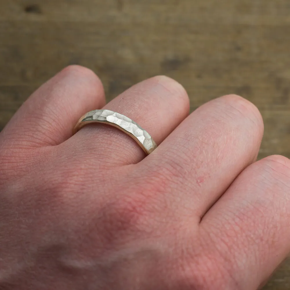 4mm Comfort Fit 14k White Gold, Mens Wedding Ring, Hammered Matte