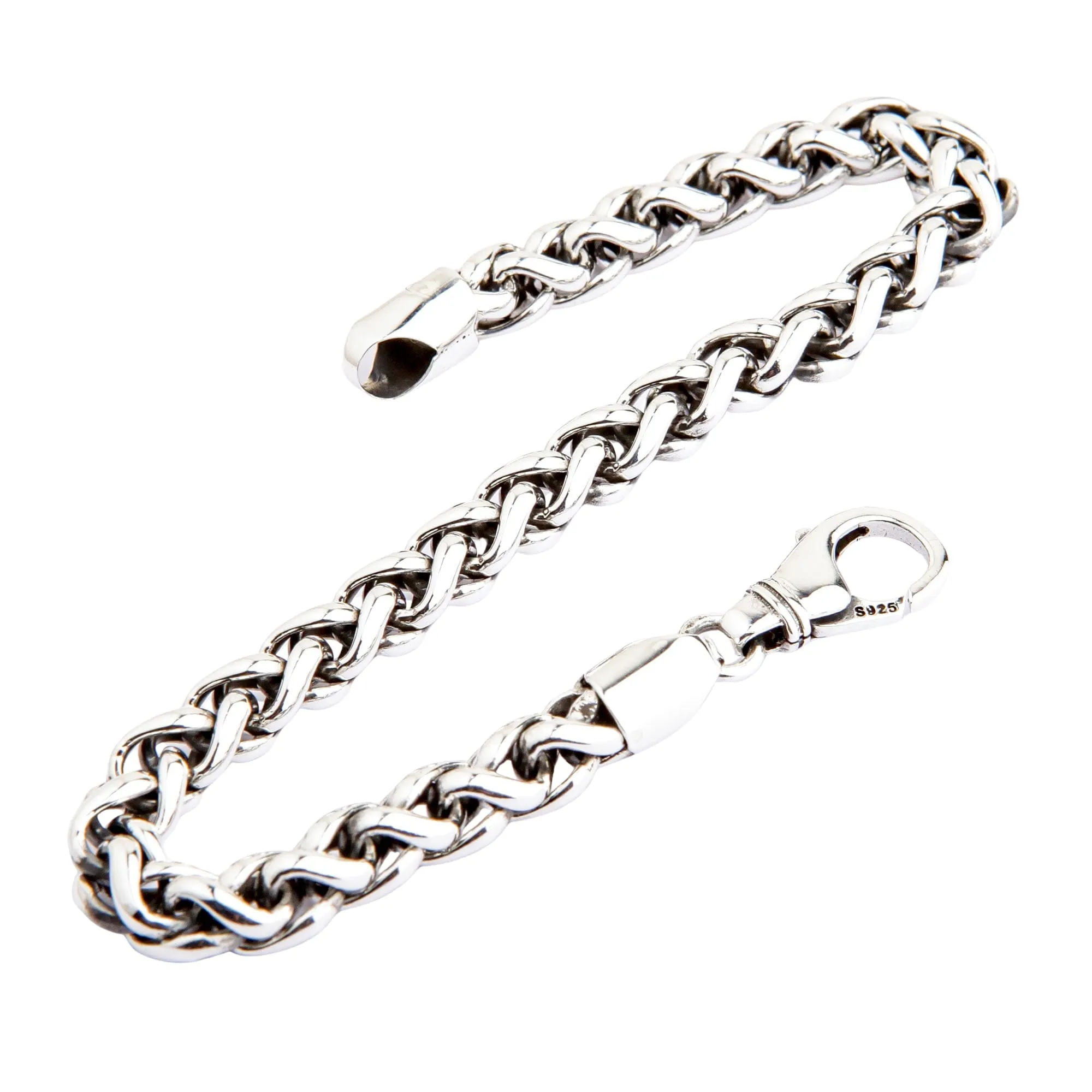 6.5mm Handcrafted Sterling Silver Braided Rope Chain Bracelet