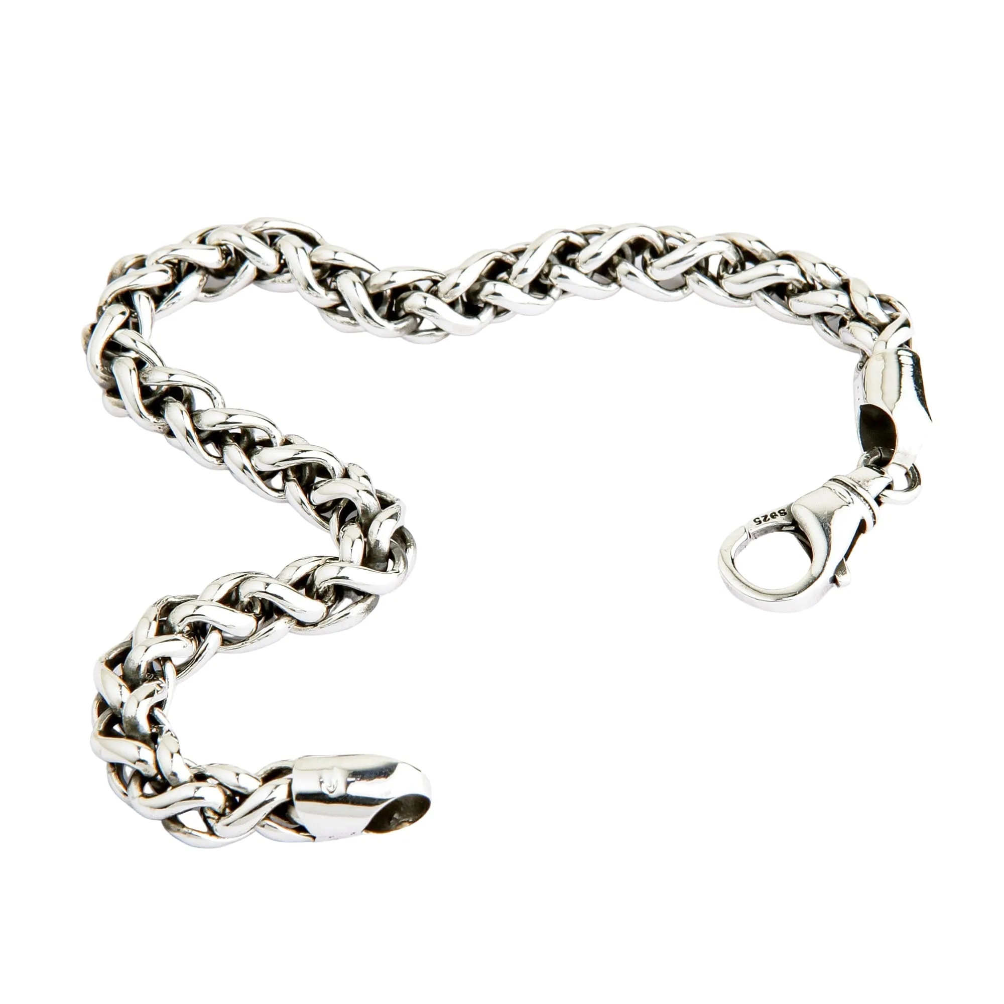 6.5mm Handcrafted Sterling Silver Braided Rope Chain Bracelet