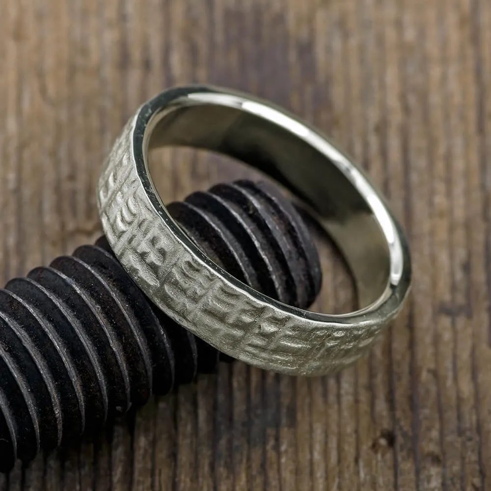 6mm 14k White Gold Mens Wedding Band, Textured Matte