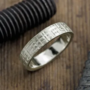 6mm 14k White Gold Mens Wedding Band, Textured Matte
