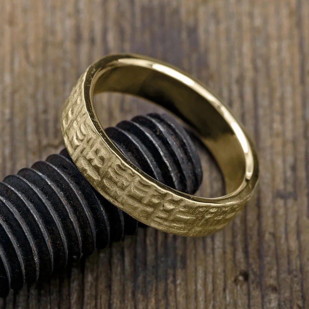 6mm 14k Yellow Gold Mens Wedding Band, Textured Matte