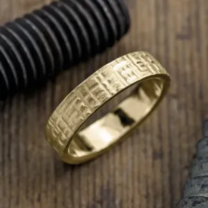 6mm 14k Yellow Gold Mens Wedding Band, Textured Matte