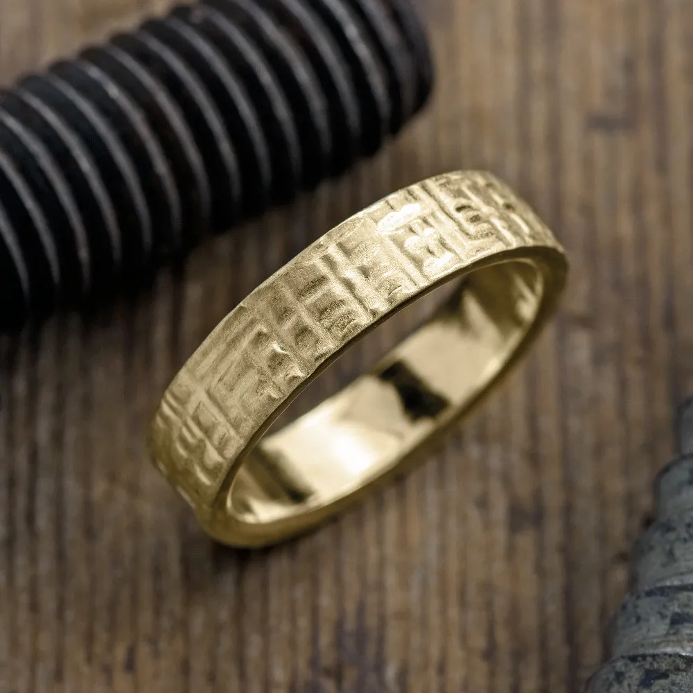 6mm 14k Yellow Gold Mens Wedding Band, Textured Matte