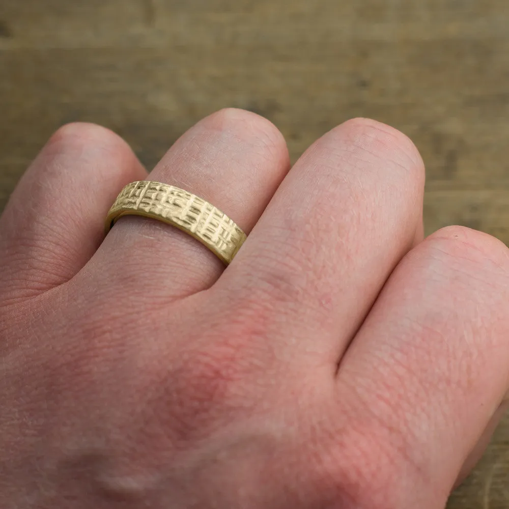 6mm 14k Yellow Gold Mens Wedding Band, Textured Matte
