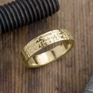6mm, Comfort Fit, 14k Yellow Gold Mens Wedding Band, Textured Polished