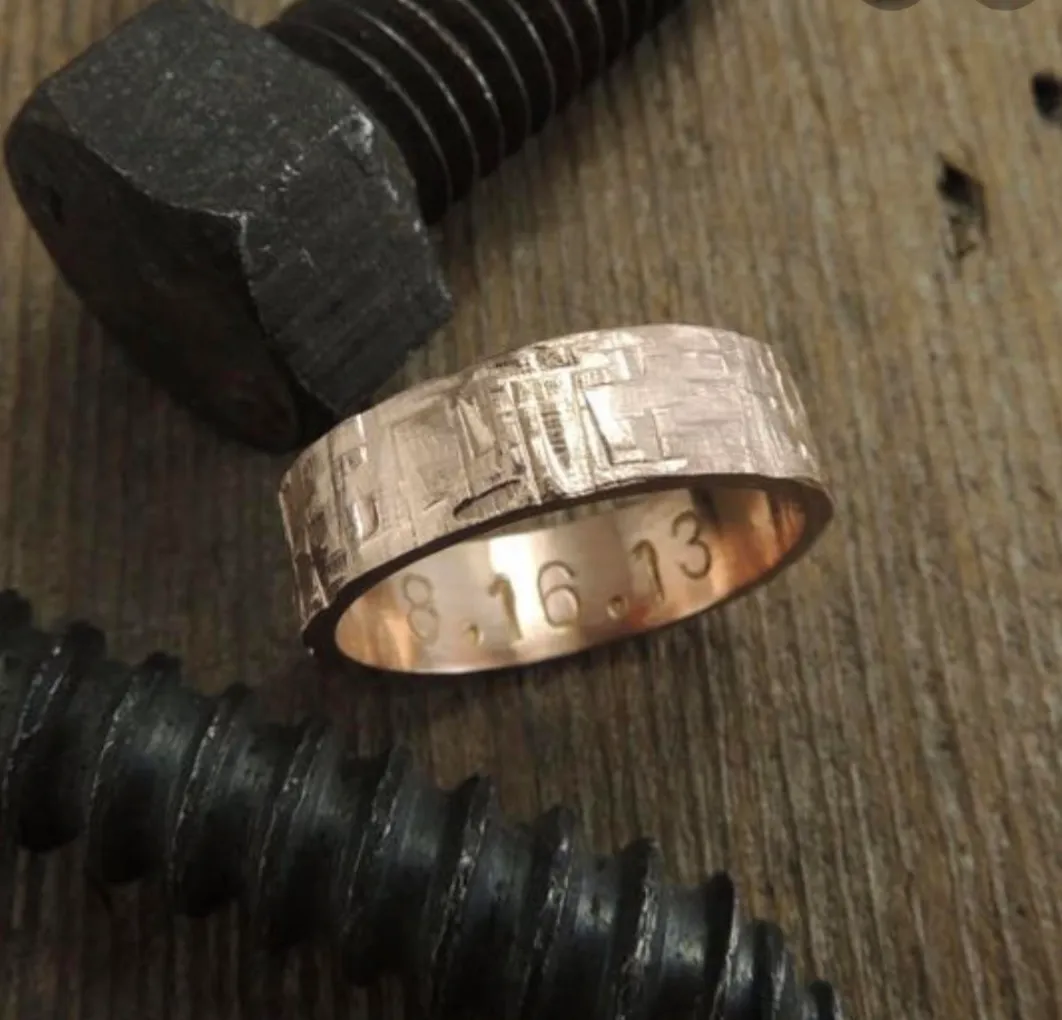 6mm, Comfort Fit, 14k Yellow Gold Mens Wedding Band, Textured Polished