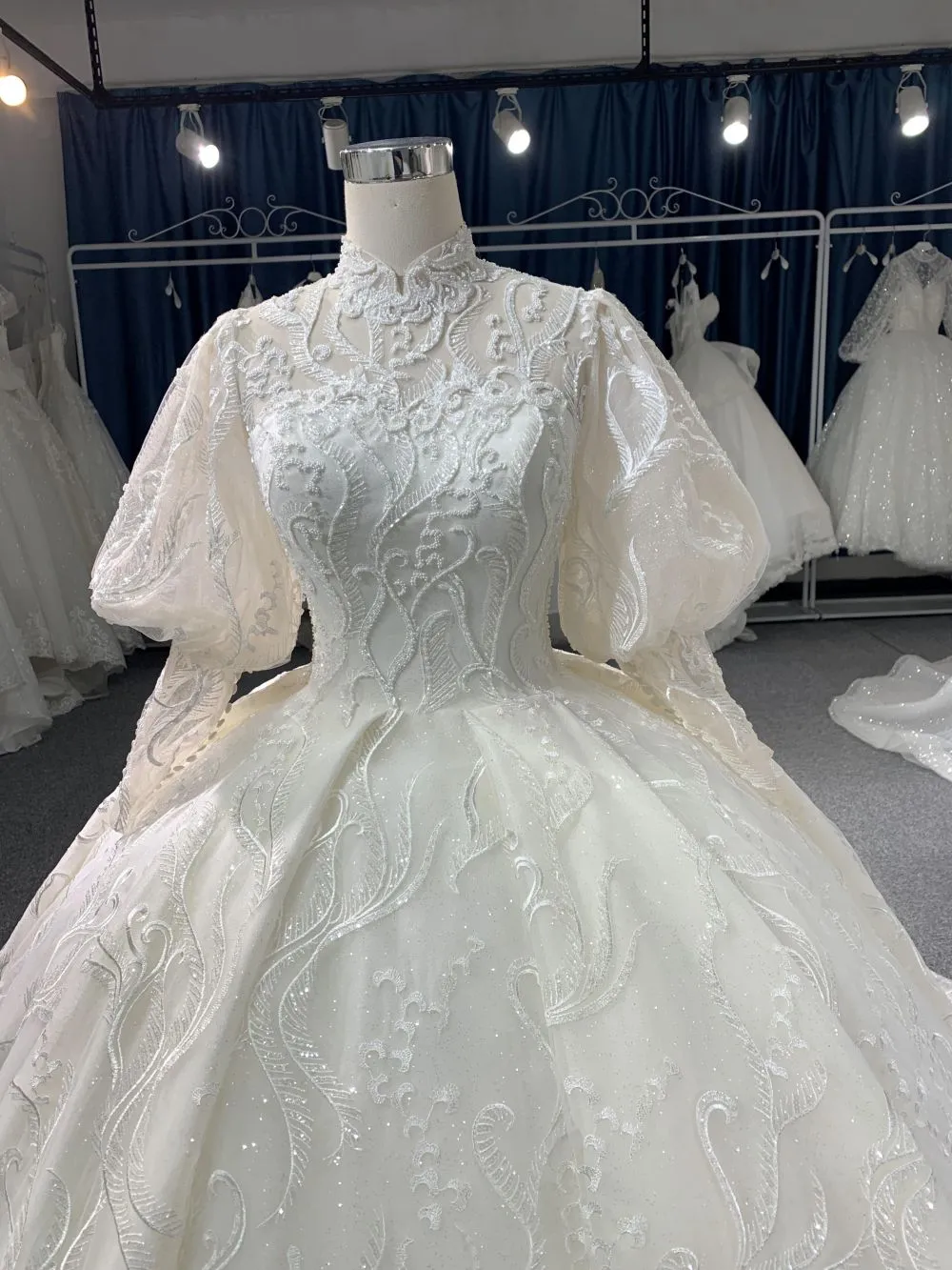 #702 Cathedral Train Long Sleeve Wedding Grown Ball Dress
