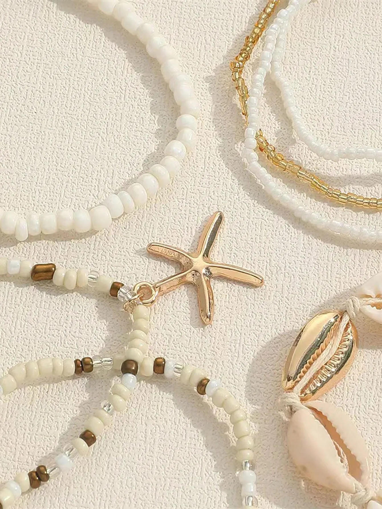 7pcs/Set Bohemian Style Seashell Rice Bead And Starfish Braided Bracelets
