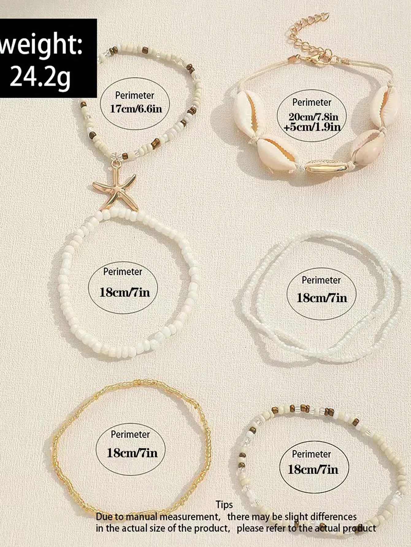 7pcs/Set Bohemian Style Seashell Rice Bead And Starfish Braided Bracelets
