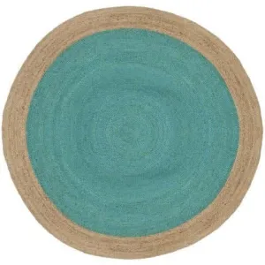 8' Round Braided Jute Area Rug in Teal