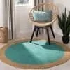 8' Round Braided Jute Area Rug in Teal