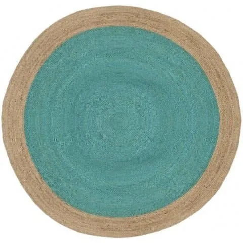 8' Round Braided Jute Area Rug in Teal