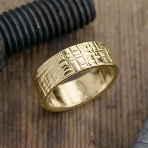 8mm 14k Yellow Gold Mens Wedding Band, Textured Polished