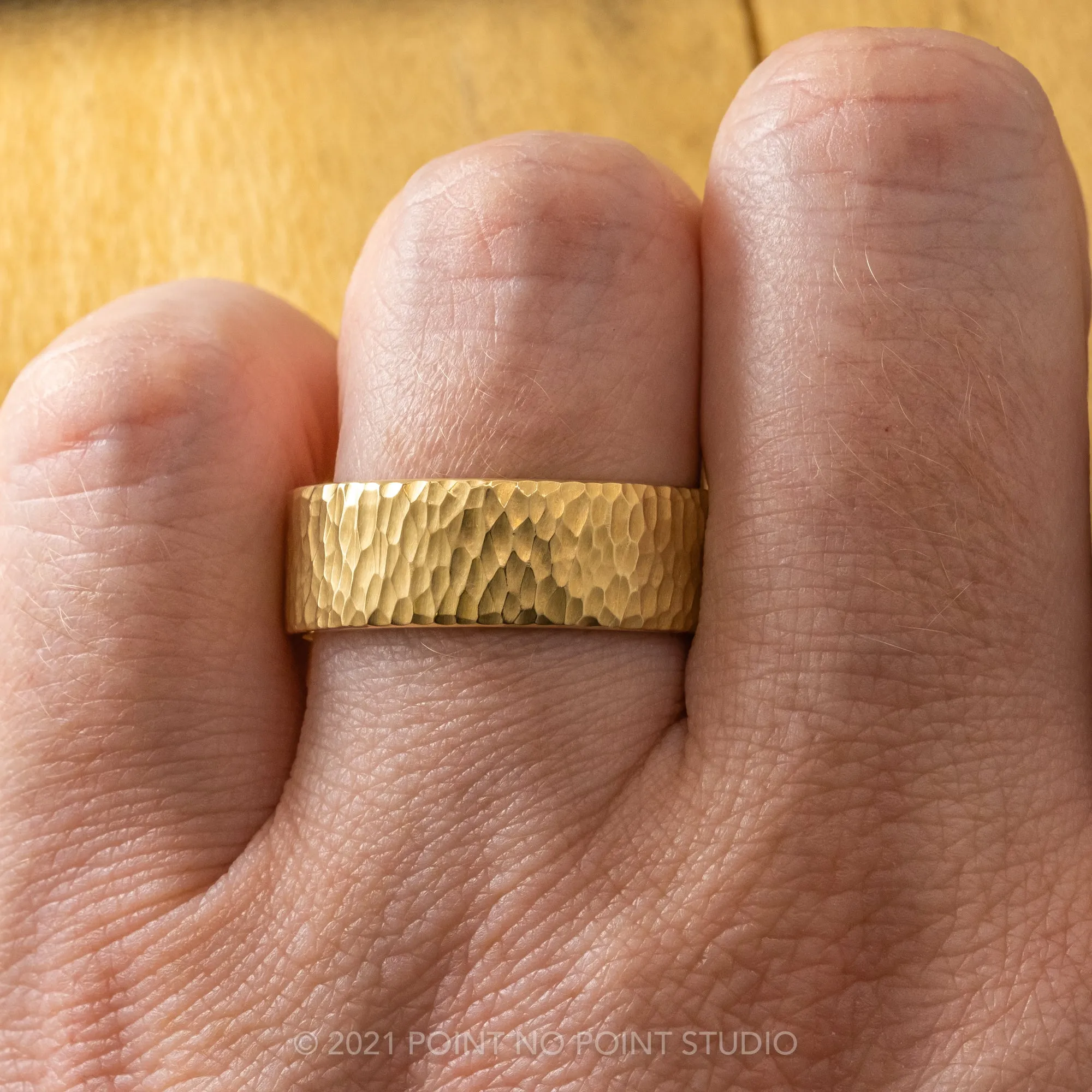 8mm, Comfort Fit, 14k Yellow Gold Leopard Print Hammered Mens Wedding Band