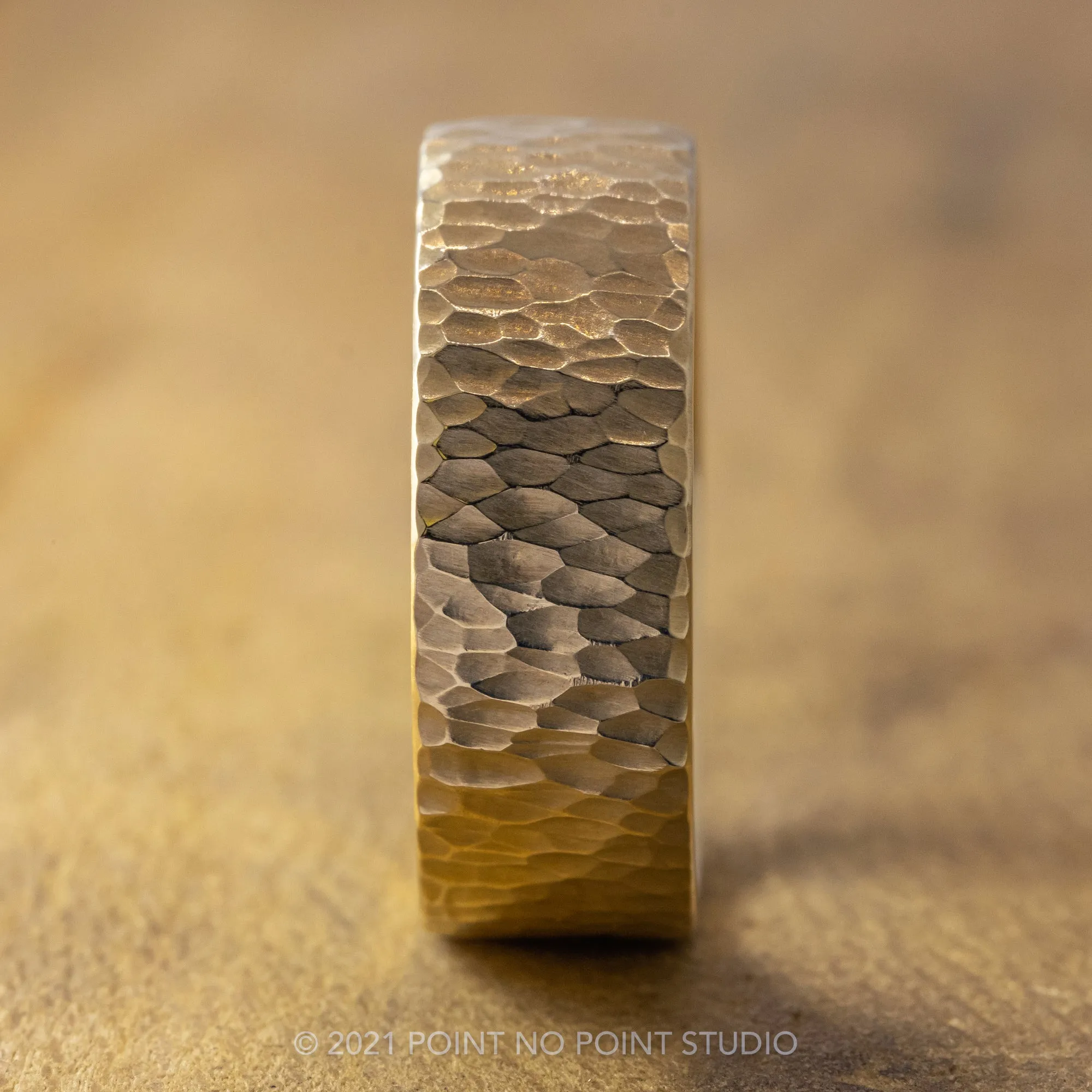 8mm, Comfort Fit, 14k Yellow Gold Leopard Print Hammered Mens Wedding Band