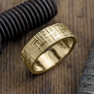 8mm, Comfort Fit, 14k Yellow Gold Mens Wedding Band, Textured Matte