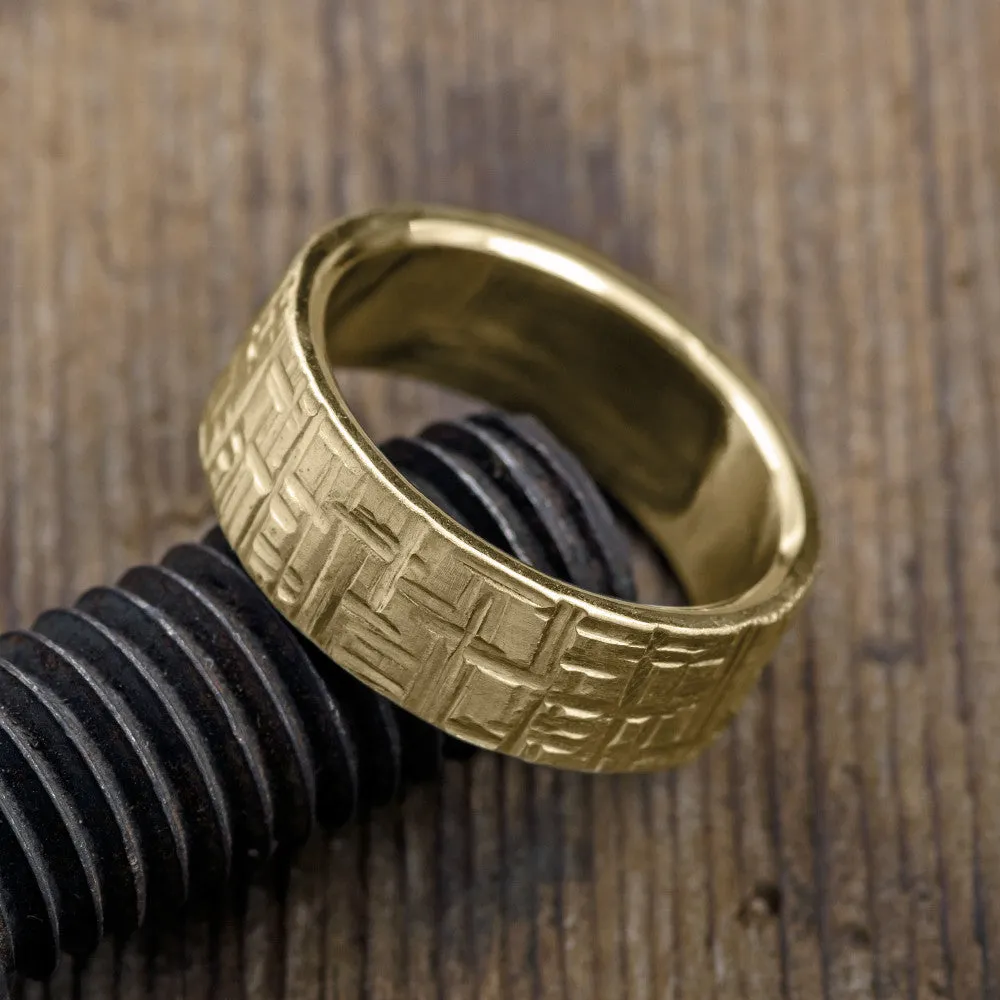 8mm, Comfort Fit, 14k Yellow Gold Mens Wedding Band, Textured Matte