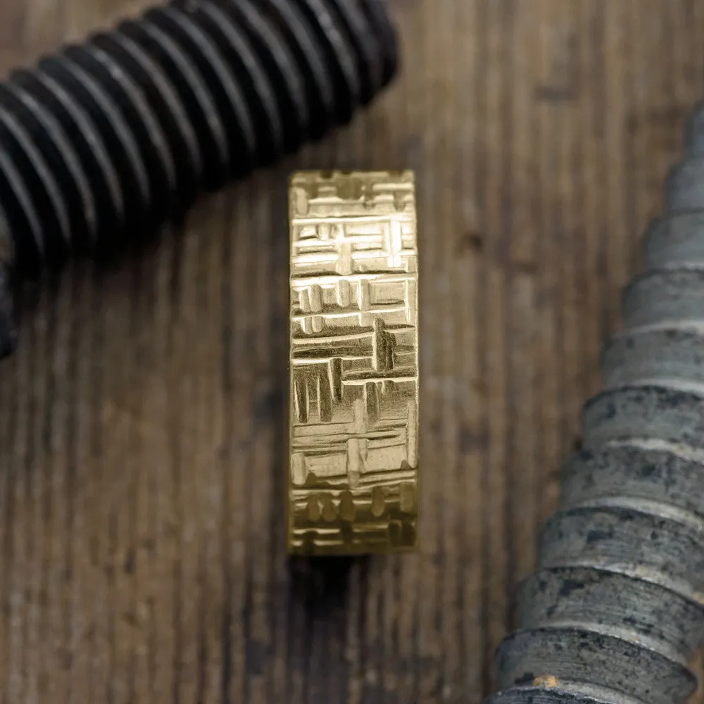 8mm, Comfort Fit, 14k Yellow Gold Mens Wedding Band, Textured Matte