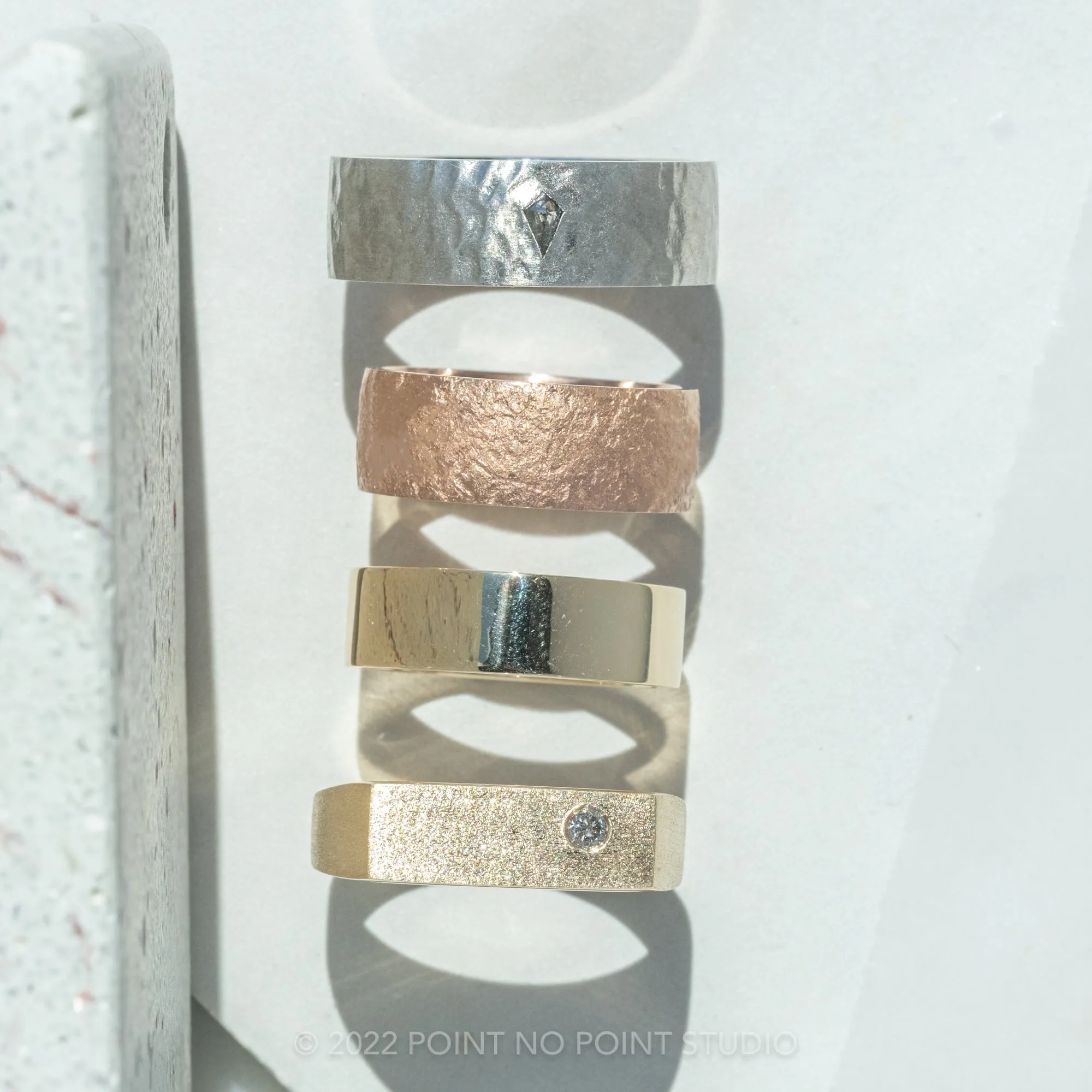 8mm, Distressed Textured Men's Wedding Band, 14k Rose Gold, Matte Finish