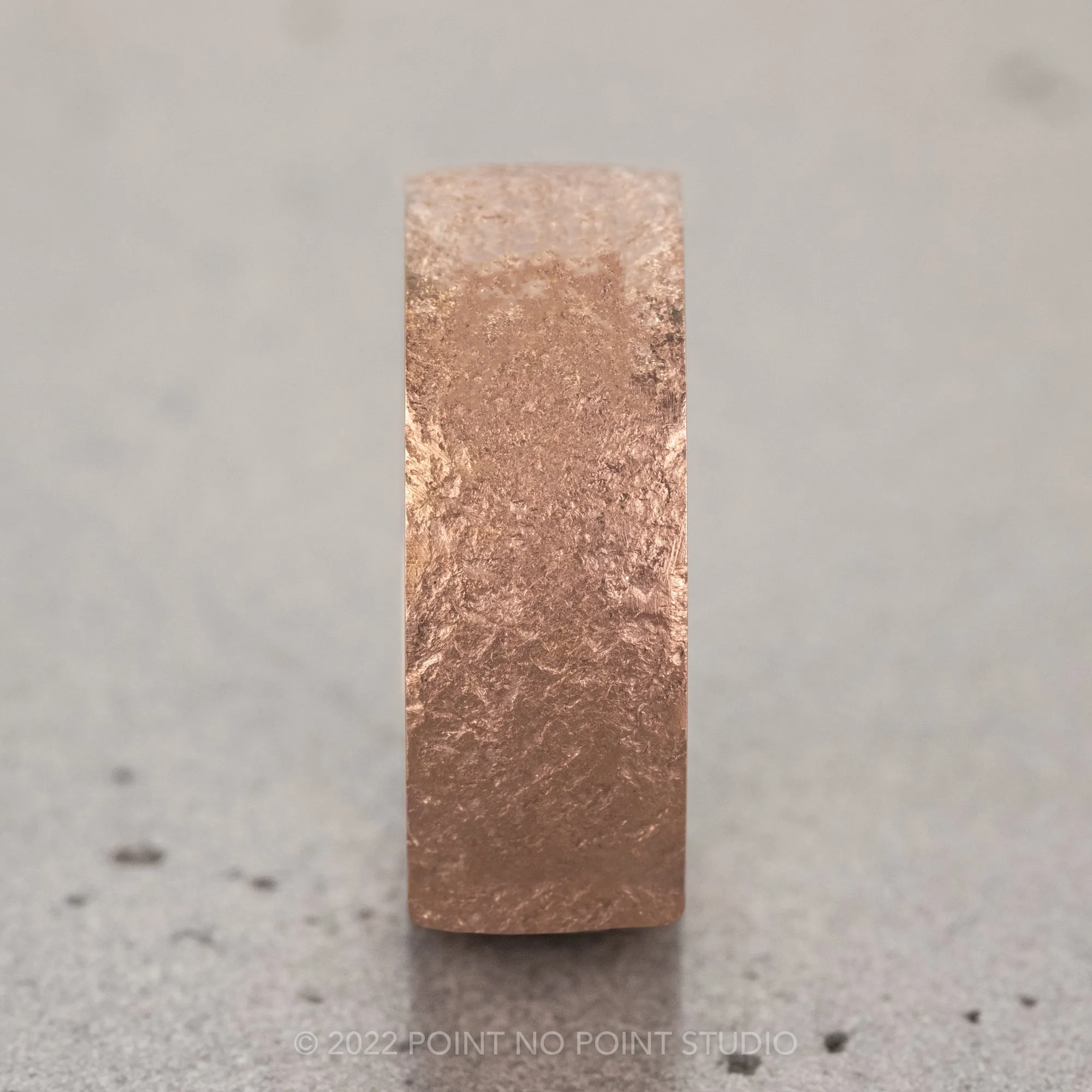 8mm, Distressed Textured Men's Wedding Band, 14k Rose Gold, Matte Finish