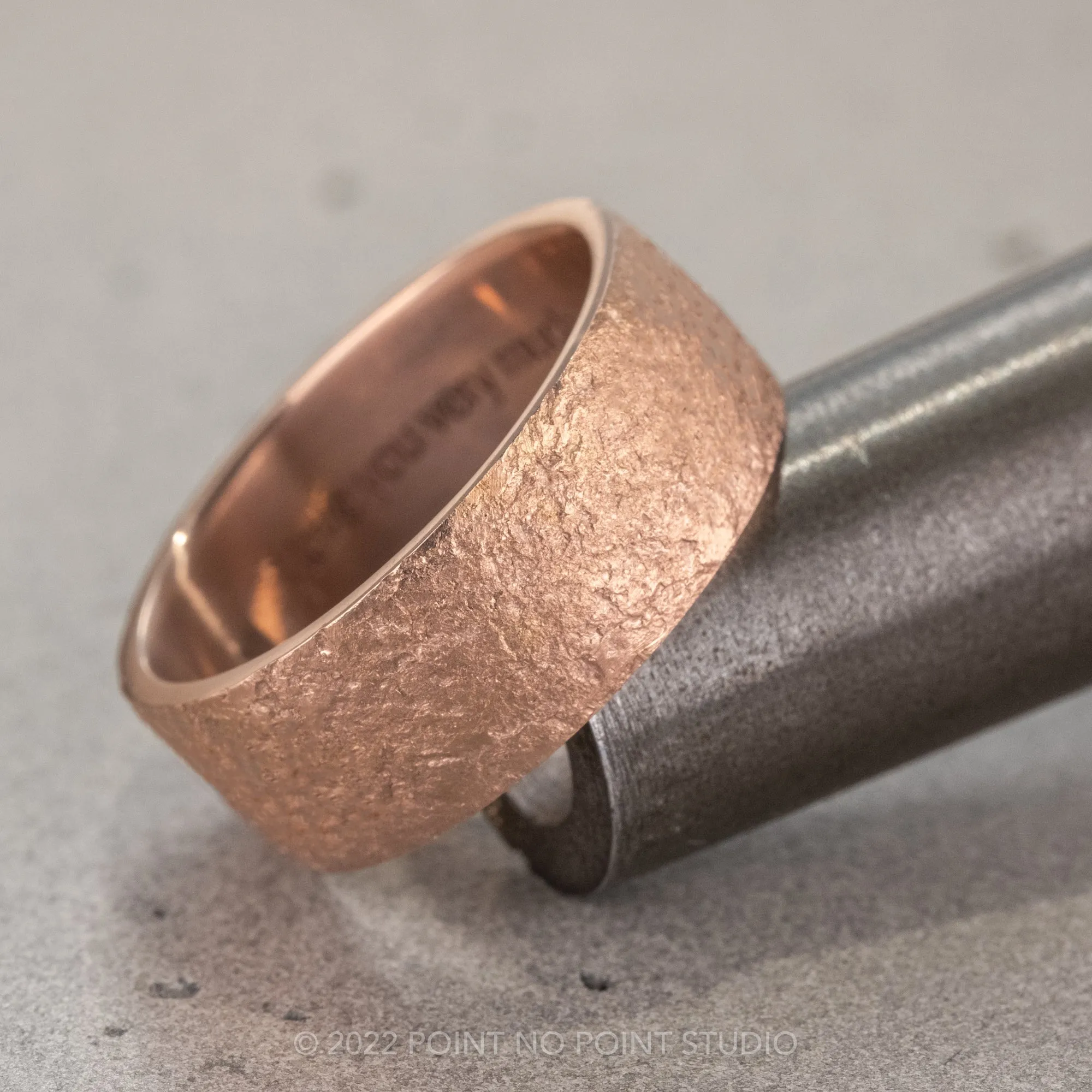 8mm, Distressed Textured Men's Wedding Band, 14k Rose Gold, Matte Finish