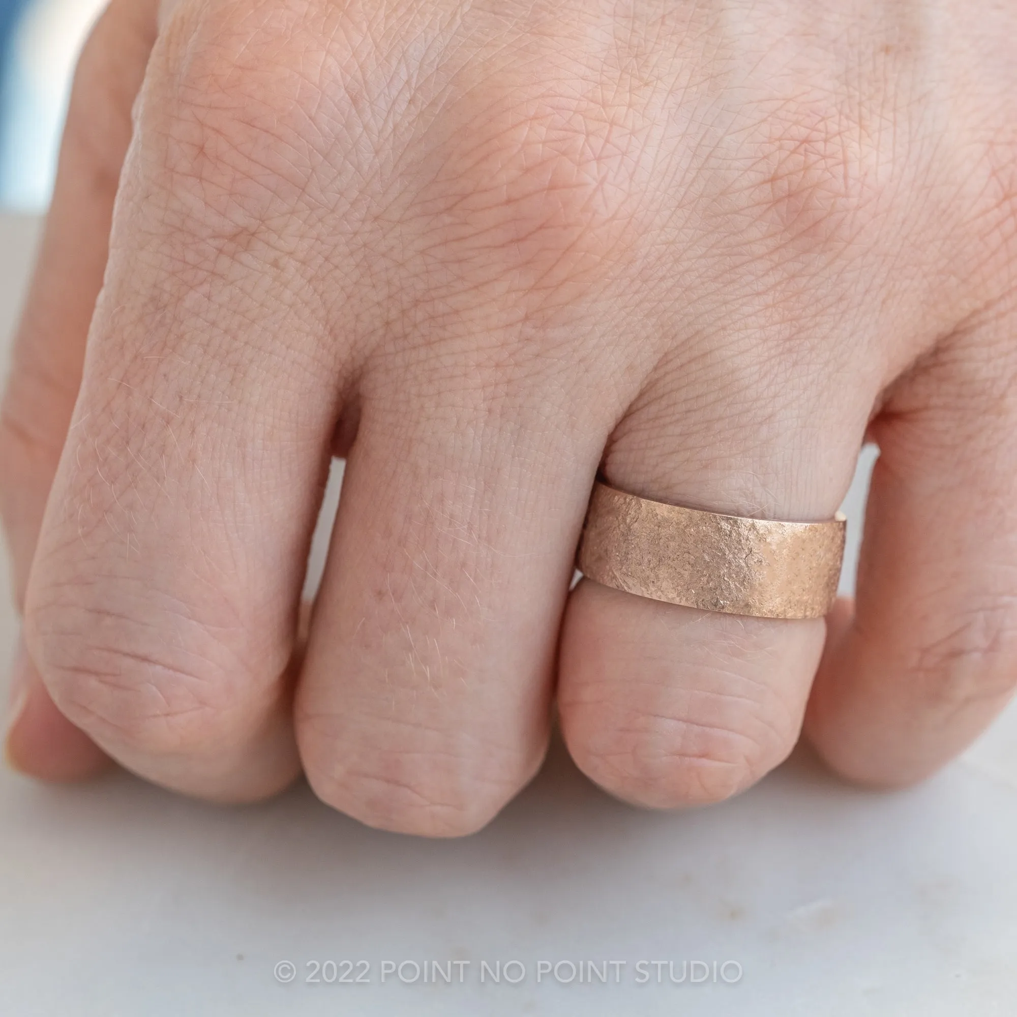 8mm, Distressed Textured Men's Wedding Band, 14k Rose Gold, Matte Finish