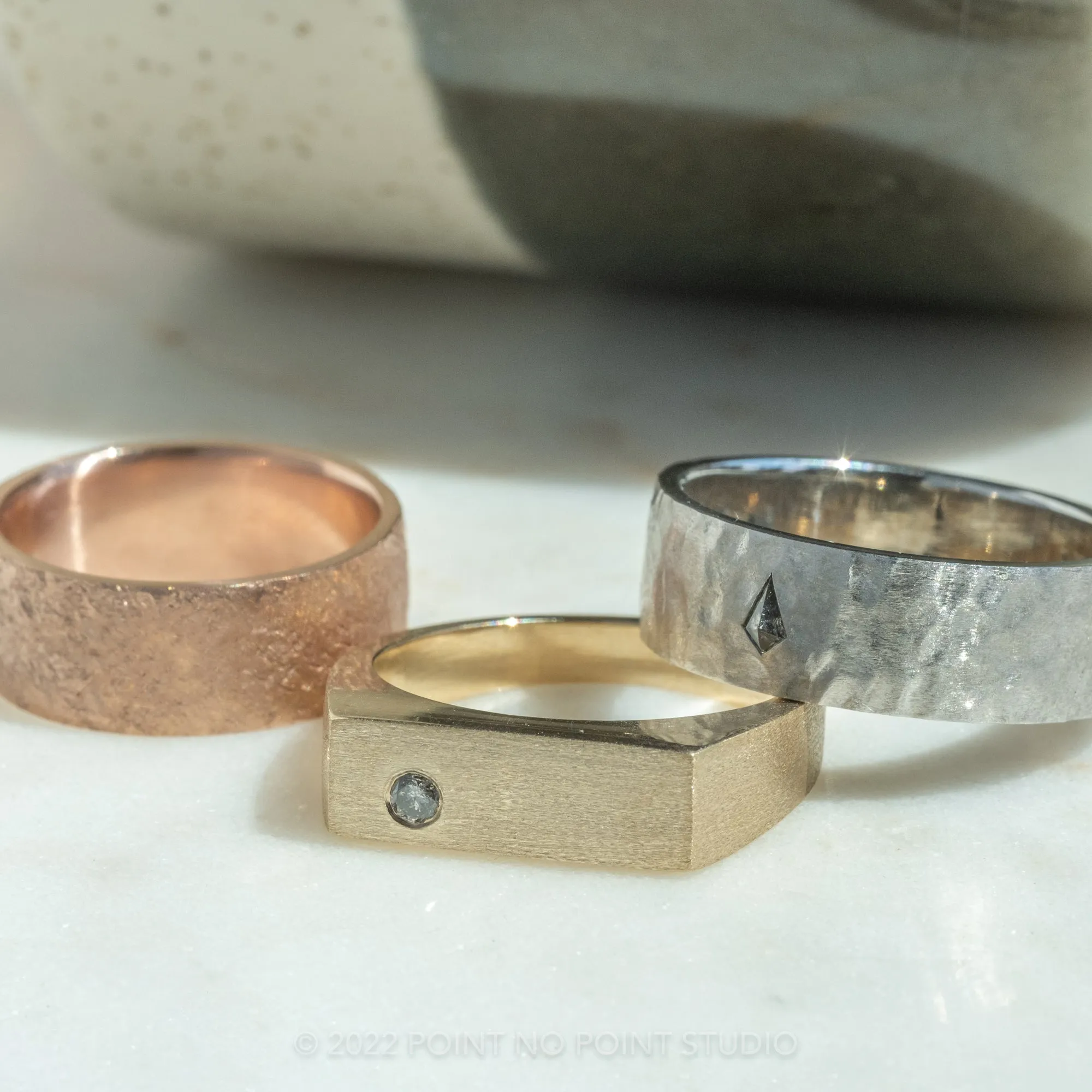 8mm, Distressed Textured Men's Wedding Band, 14k Rose Gold, Matte Finish