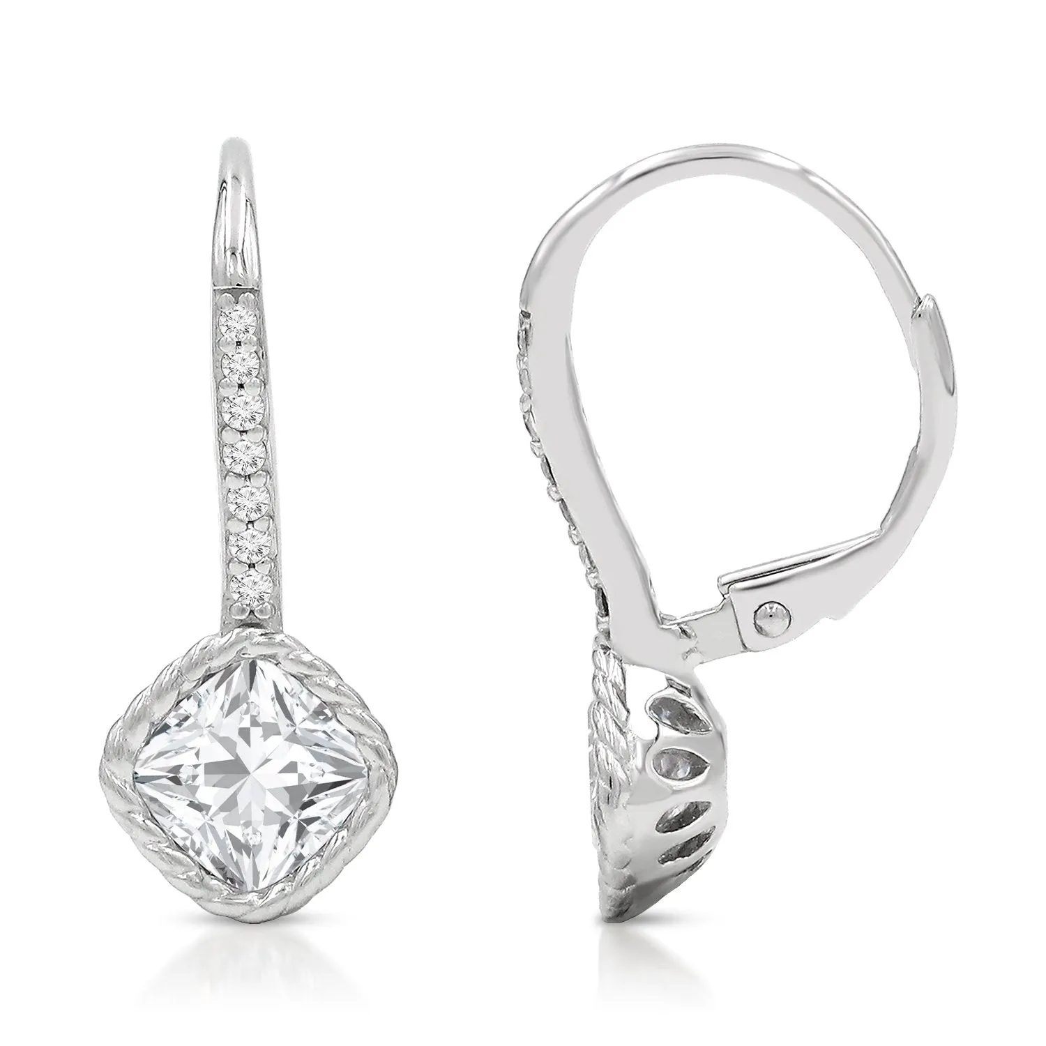 925 Sterling Silver Braided Diamond Lever Back Drop Earring